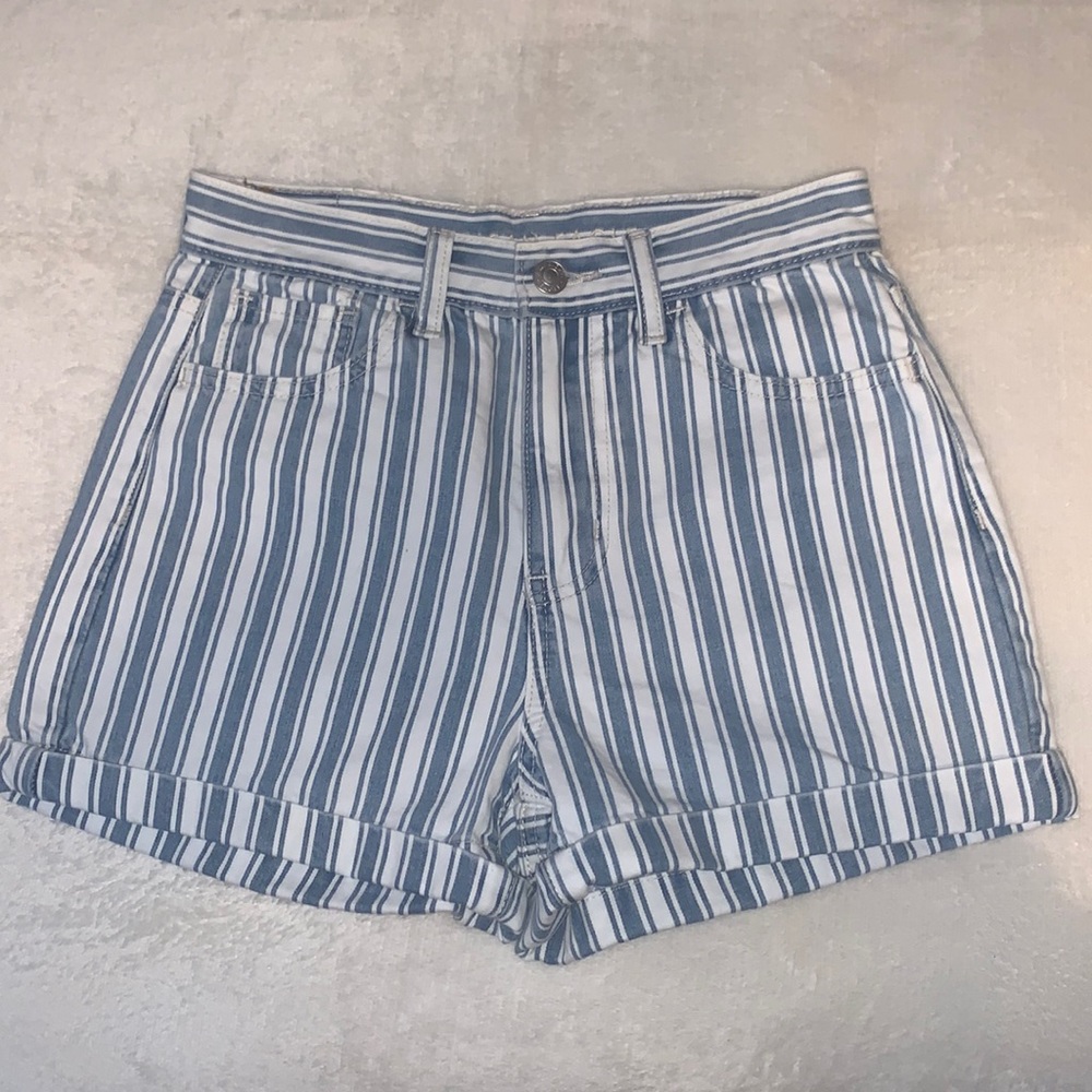 Striped Denim Mom Shorts